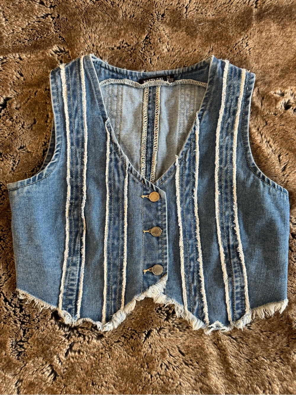 Nasty Gal Blue Denim Frayed Vest
